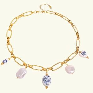 Artisanal Floral Pendant & Pearl Charm Necklace